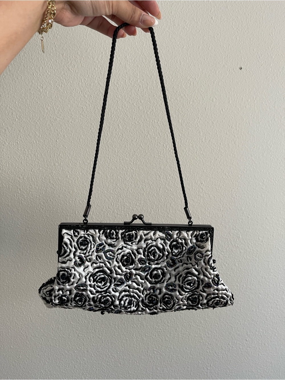 Lancome Black and White Rose Embossed Evening Clutch